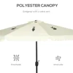 Outsunny 9ft Patio Umbrella with Push Button Tilt and Crank, Outdoor Market Table Umbrella with Fringed Tassles and 8 Ribs, for Garden - Image 6