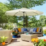 Outsunny 9ft Patio Umbrella with Push Button Tilt and Crank, Outdoor Market Table Umbrella with Fringed Tassles and 8 Ribs, for Garden - Image 10