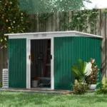 Outsunny 9 x 4.5 x 5.5 ft Metal Garden Shed with Vents Green and White - Image 2