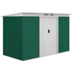 Outsunny 9 x 4.5 x 5.5 ft Metal Garden Shed with Vents Green and White
