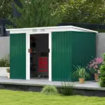 Outsunny 9 x 4.5 x 5.5 ft Metal Garden Shed with Vents Green and White - Image 10