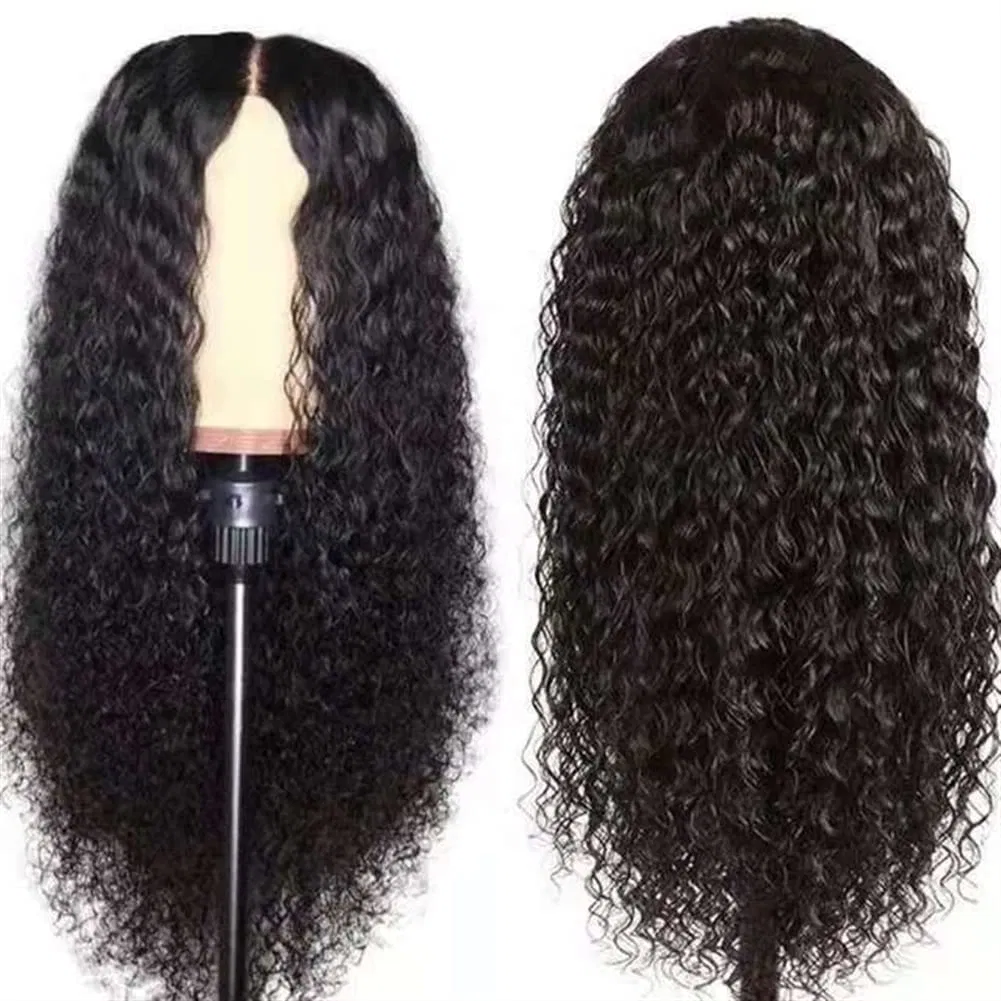 Long Wavy Black Partial Lace Wig with Semi Synthetic Hair Fibers