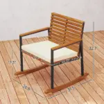 Outsunny Acacia Wood Outdoor Lawn Rocking Chair Set of 2, Outdoor Patio Rocking Chairs with Armrests, Cushion, Cream White - Image 3