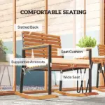 Outsunny Acacia Wood Outdoor Lawn Rocking Chair Set of 2, Outdoor Patio Rocking Chairs with Armrests, Cushion, Cream White - Image 5