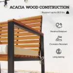 Outsunny Acacia Wood Outdoor Lawn Rocking Chair Set of 2, Outdoor Patio Rocking Chairs with Armrests, Cushion, Cream White - Image 6