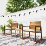 Outsunny Acacia Wood Outdoor Lawn Rocking Chair Set of 2, Outdoor Patio Rocking Chairs with Armrests, Cushion, Cream White - Image 8
