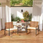 Outsunny Acacia Wood Outdoor Lawn Rocking Chair Set of 2, Outdoor Patio Rocking Chairs with Armrests, Cushion, Cream White - Image 9