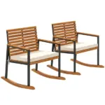 Outsunny Acacia Wood Outdoor Lawn Rocking Chair Set of 2, Outdoor Patio Rocking Chairs with Armrests, Cushion, Cream White - Image 10