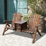 Outsunny Adirondack Double Chair Loveseat with Ice Bucket, Wooden Rustic Outdoor Patio Furniture, Weather-Resistant - Image 2