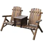 Outsunny Adirondack Double Chair Loveseat with Ice Bucket, Wooden Rustic Outdoor Patio Furniture, Weather-Resistant - Image 11