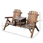 Outsunny Adirondack Double Chair Loveseat with Ice Bucket, Wooden Rustic Outdoor Patio Furniture, Weather-Resistant - Image 3