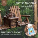 Outsunny Adirondack Double Chair Loveseat with Ice Bucket, Wooden Rustic Outdoor Patio Furniture, Weather-Resistant - Image 5