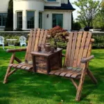 Outsunny Adirondack Double Chair Loveseat with Ice Bucket, Wooden Rustic Outdoor Patio Furniture, Weather-Resistant - Image 10