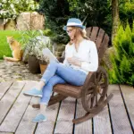Outsunny Adirondack Rocking Chair, Outdoor Rocker All-Weather Patio Seat with Slatted Design and Oversize Back for Porch, Poolside and Garden, Brown - Image 2