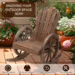 Outsunny Adirondack Rocking Chair, Outdoor Rocker All-Weather Patio Seat with Slatted Design and Oversize Back for Porch, Poolside and Garden, Brown - Image 5
