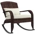 Adirondack Rocking Chair, Outdoor Wicker, High Back, Cream White Seat Cushion and Pillow, Porch and Balcony - Image 11