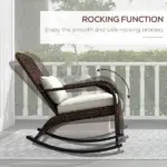 Adirondack Rocking Chair, Outdoor Wicker, High Back, Cream White Seat Cushion and Pillow, Porch and Balcony - Image 4