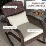 Adirondack Rocking Chair, Outdoor Wicker, High Back, Cream White Seat Cushion and Pillow, Porch and Balcony - Image 5