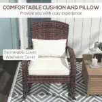 Adirondack Rocking Chair, Outdoor Wicker, High Back, Cream White Seat Cushion and Pillow, Porch and Balcony - Image 6
