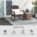Adirondack Rocking Chair, Outdoor Wicker, High Back, Cream White Seat Cushion and Pillow, Porch and Balcony - Image 7
