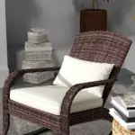 Adirondack Rocking Chair, Outdoor Wicker, High Back, Cream White Seat Cushion and Pillow, Porch and Balcony - Image 8