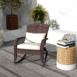 Adirondack Rocking Chair, Outdoor Wicker, High Back, Cream White Seat Cushion and Pillow, Porch and Balcony - Image 10
