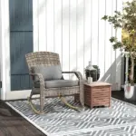 Adirondack Rocking Chair Outdoor Wicker High Back Seat Cushion Pillow Porch Balcony Gray - Image 2