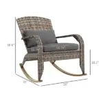 Adirondack Rocking Chair Outdoor Wicker High Back Seat Cushion Pillow Porch Balcony Gray - Image 3