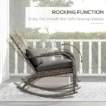 Adirondack Rocking Chair Outdoor Wicker High Back Seat Cushion Pillow Porch Balcony Gray - Image 4