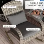 Adirondack Rocking Chair Outdoor Wicker High Back Seat Cushion Pillow Porch Balcony Gray - Image 5