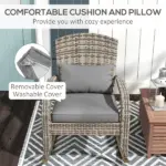 Adirondack Rocking Chair Outdoor Wicker High Back Seat Cushion Pillow Porch Balcony Gray - Image 6