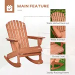 Adirondack Rocking Chair, with Slatted Wooden Design, Fanned Back, Ergonomic Armrests, Classic Rustic Style, for Patio, Teak - Image 6