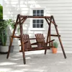 Outsunny Adirondack Swing Chair Outdoor 2-Seat Freestanding Solid Wood with Center Table Carbonized - Image 2