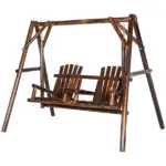 Outsunny Adirondack Swing Chair Outdoor 2-Seat Freestanding Solid Wood with Center Table Carbonized - Image 11
