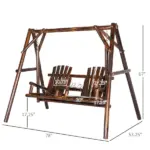 Outsunny Adirondack Swing Chair Outdoor 2-Seat Freestanding Solid Wood with Center Table Carbonized - Image 3