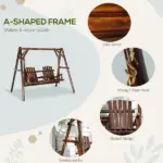 Outsunny Adirondack Swing Chair Outdoor 2-Seat Freestanding Solid Wood with Center Table Carbonized - Image 4