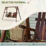 Outsunny Adirondack Swing Chair Outdoor 2-Seat Freestanding Solid Wood with Center Table Carbonized - Image 6