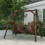 Outsunny Adirondack Swing Chair Outdoor 2-Seat Freestanding Solid Wood with Center Table Carbonized - Image 10
