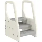 Qaba Adjustable 3 Step Toddler Tower with Handles, Non-slip Surface and Foot Pads, Gray - Image 11