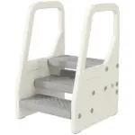 Qaba Adjustable 3 Step Toddler Tower with Handles, Non-slip Surface and Foot Pads, Gray