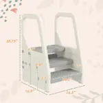 Qaba Adjustable 3 Step Toddler Tower with Handles, Non-slip Surface and Foot Pads, Gray - Image 3