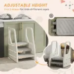 Qaba Adjustable 3 Step Toddler Tower with Handles, Non-slip Surface and Foot Pads, Gray - Image 4