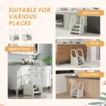 Qaba Adjustable 3 Step Toddler Tower with Handles, Non-slip Surface and Foot Pads, Gray - Image 7