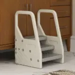 Qaba Adjustable 3 Step Toddler Tower with Handles, Non-slip Surface and Foot Pads, Gray - Image 9