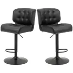 HOMCOM Adjustable Bar Height Stools Set of 2, Thick Padded Cushion and Metal Footrest for Home Bar, Black - Image 11