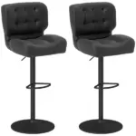 HOMCOM Adjustable Bar Height Stools Set of 2, Thick Padded Cushion and Metal Footrest for Home Bar, Black