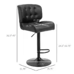 HOMCOM Adjustable Bar Height Stools Set of 2, Thick Padded Cushion and Metal Footrest for Home Bar, Black - Image 3