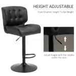 HOMCOM Adjustable Bar Height Stools Set of 2, Thick Padded Cushion and Metal Footrest for Home Bar, Black - Image 4