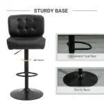 HOMCOM Adjustable Bar Height Stools Set of 2, Thick Padded Cushion and Metal Footrest for Home Bar, Black - Image 6