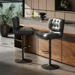 HOMCOM Adjustable Bar Height Stools Set of 2, Thick Padded Cushion and Metal Footrest for Home Bar, Black - Image 7